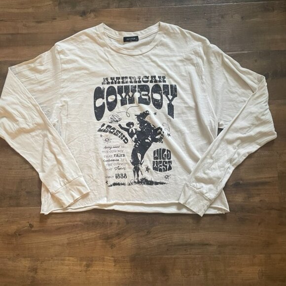 Zutter Graphic Cowboy Long Sleeve Tee Size L White Vintage Western USA Made - Picture 1 of 6
